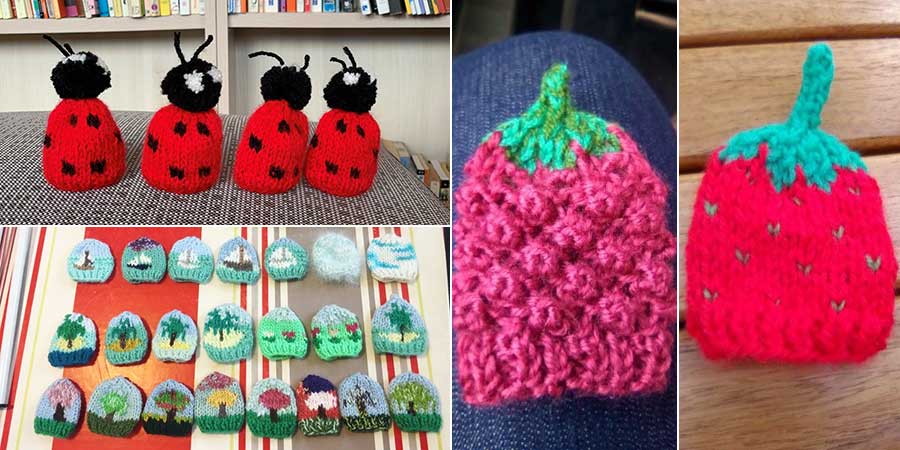 Les petits bonnets de Corinne : les coccinelles, les arbres, la framboise et la fraise. © Audrey A et Corinne D/ Petits Frères des Pauvres