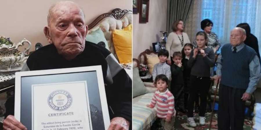 Saturnino de la Fuente García est un centenaire espagnol qui était très entouré par sa famille. © Guinness World Records