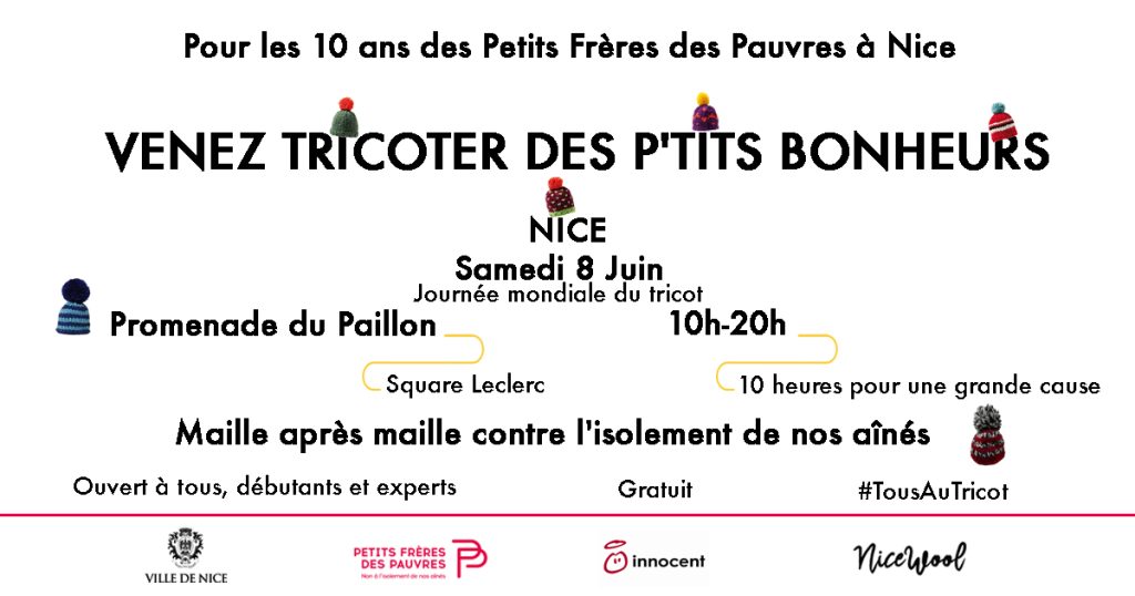 Le samedi 8 juin 2019, un marathon du tricot à Nice au profit des Petits Frères des Pauvres.